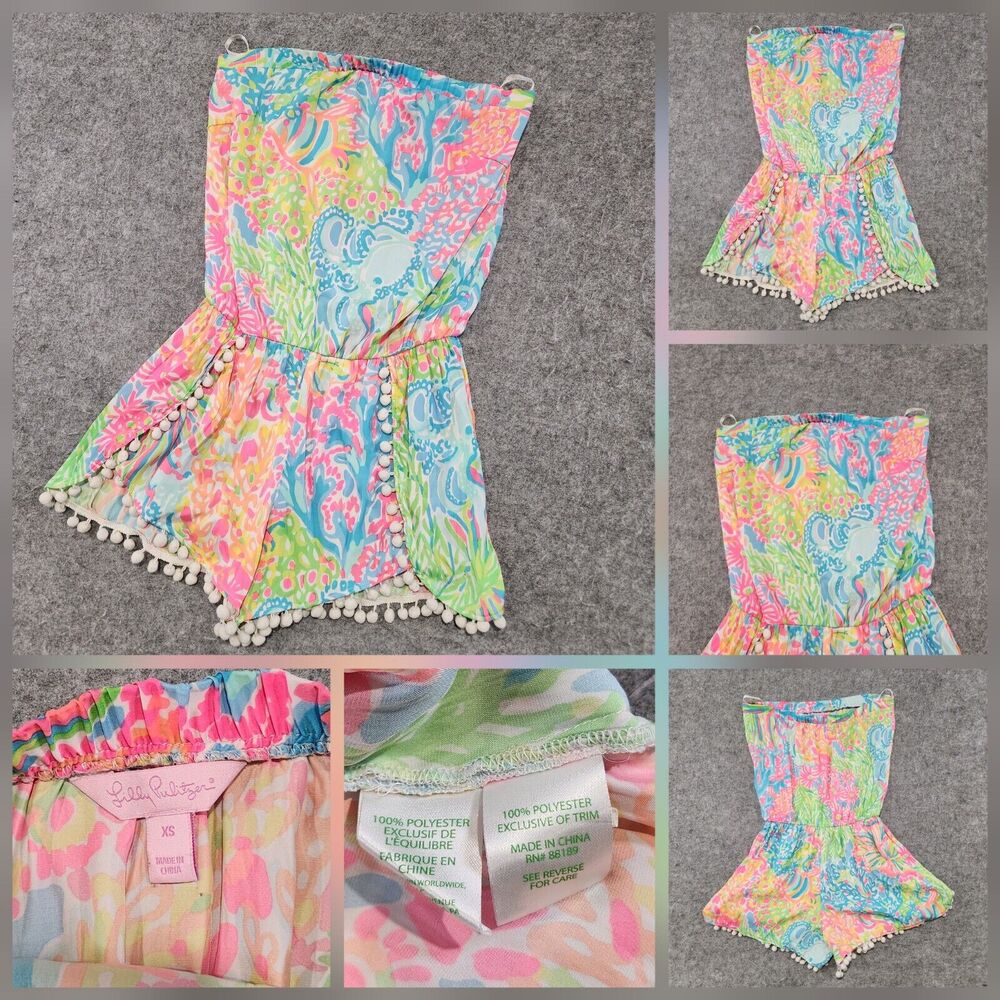 Lilly Pulitzer Daisy‎ Pom Pom Romper Seaspray Lovers Coral Womens XS X-Small
